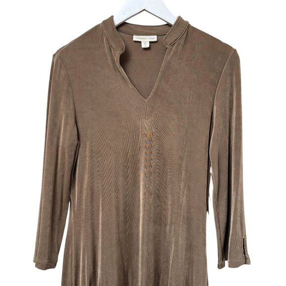 COLDWATER CREEK Women's Top Small Stretch Slinky Knit Long Sleeve Tan Tunic NWT - Picture 2 of 12